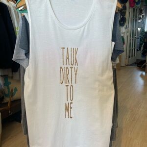 White Tank Top with Gold Text